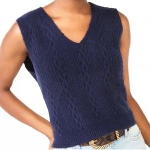 Navy V-Neck Cable Knit Sweater Vest